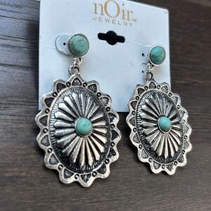 nOir Jewelry post drop earrings, silver tone concho, faux turquoise stones